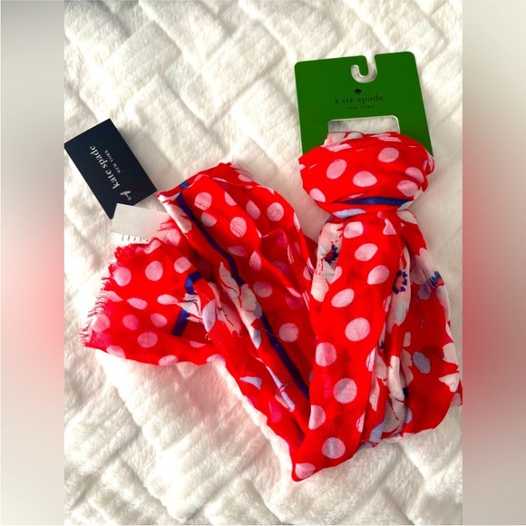 NWT Kate Spade ♠️ New York Springtime Floral Oblong Ponderosa Red Scarf - Picture 2 of 8